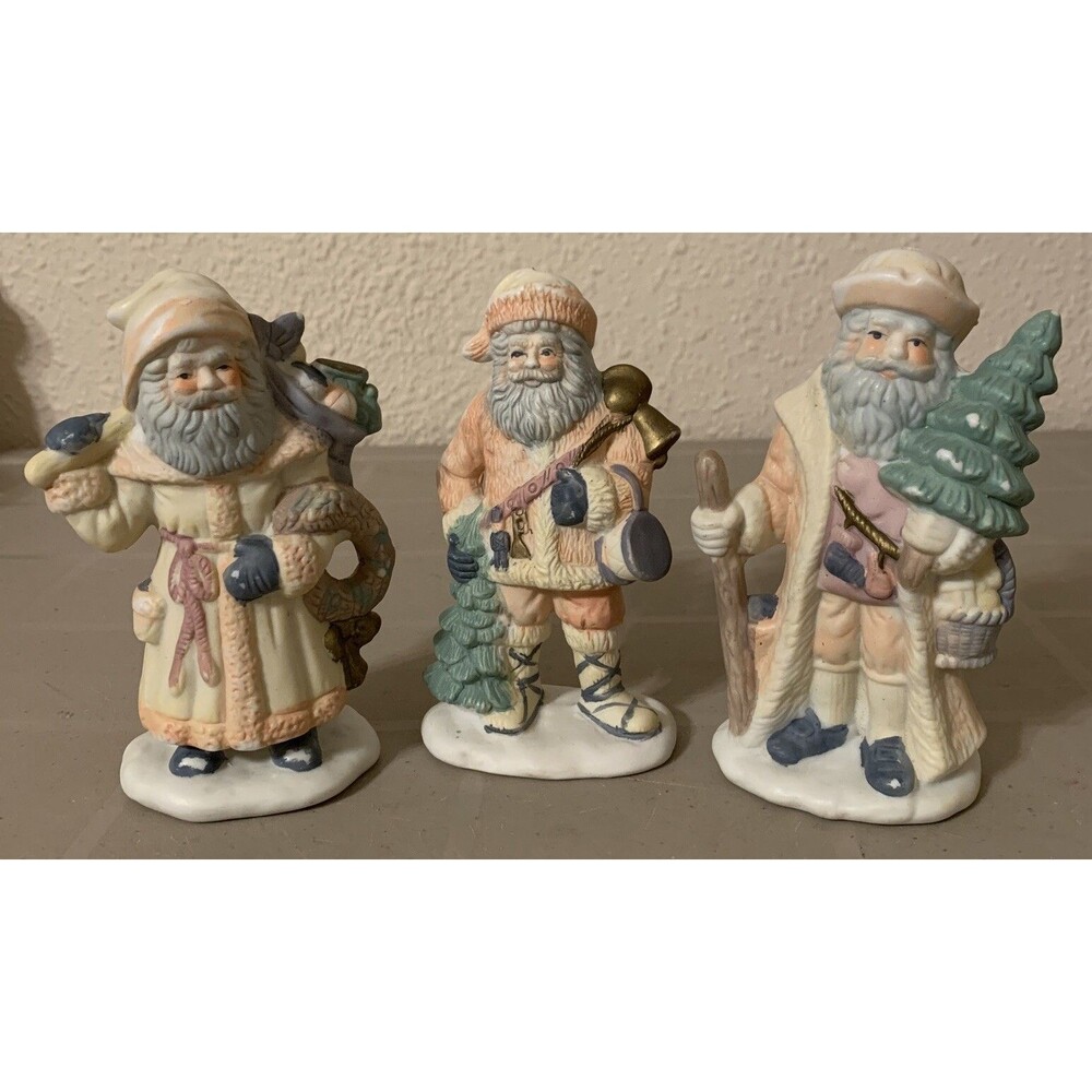 Porcelain Santa Claus St Nick Christmas Figurines Lot Of 3